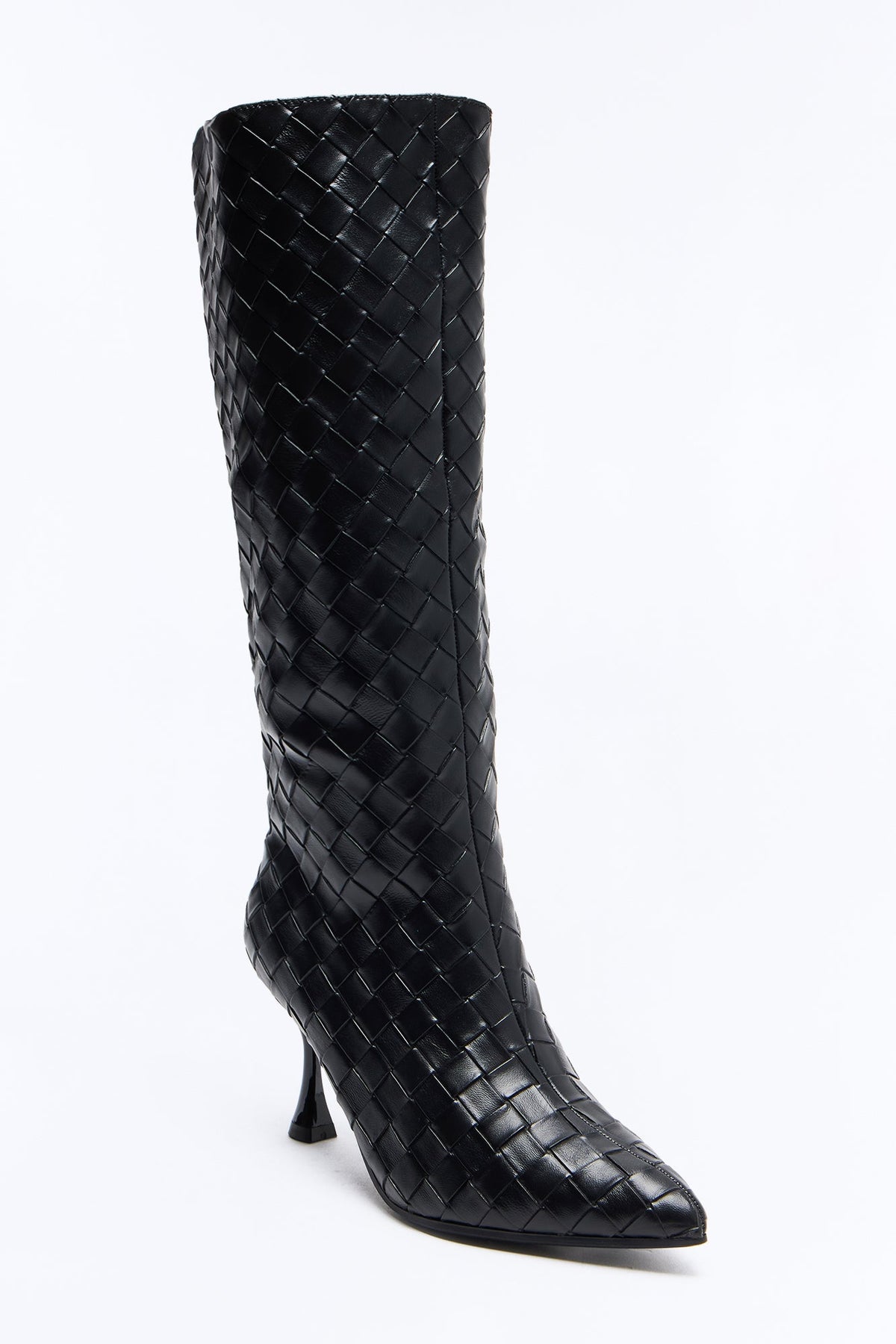 Erica Woven Stiletto Boots - Black