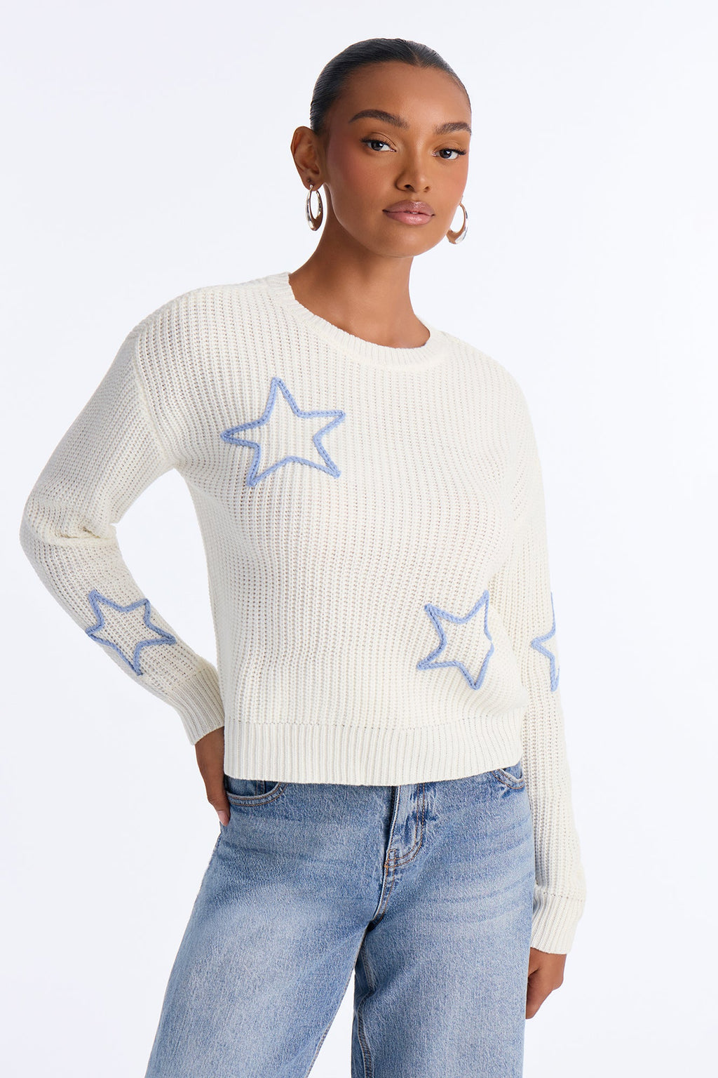 Casey Embroidered Long Sleeve Pullover Sweater - Cream/combo