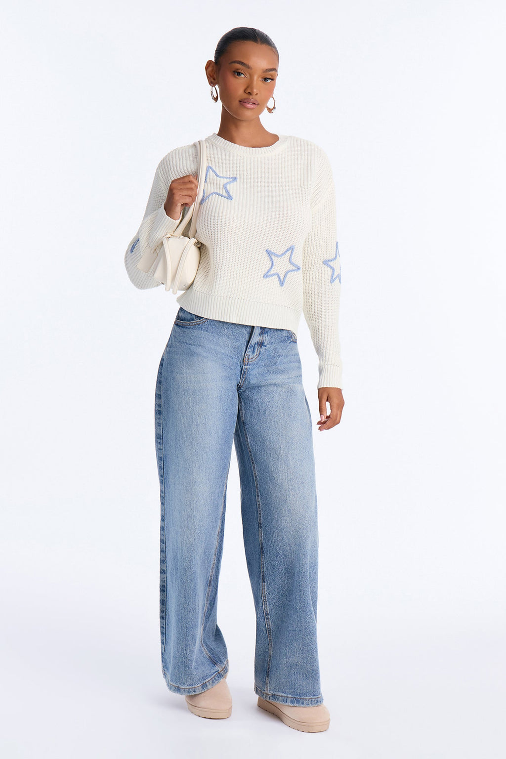 Casey Embroidered Long Sleeve Pullover Sweater - Cream/combo