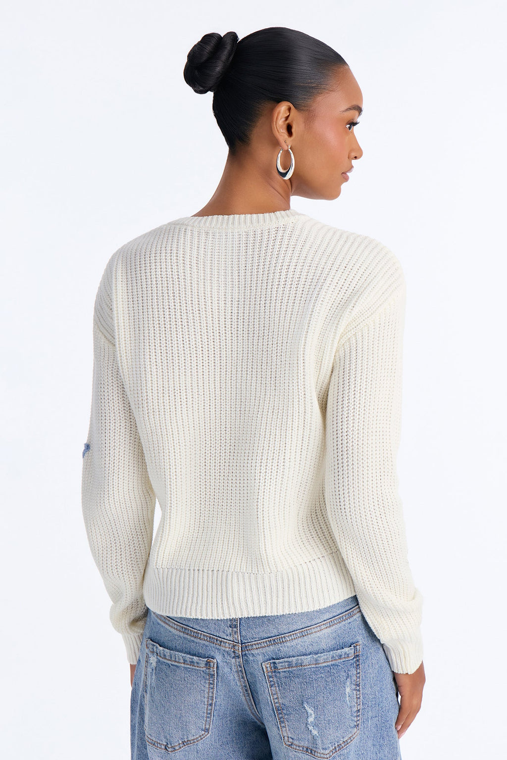 Casey Embroidered Long Sleeve Pullover Sweater - Cream/combo
