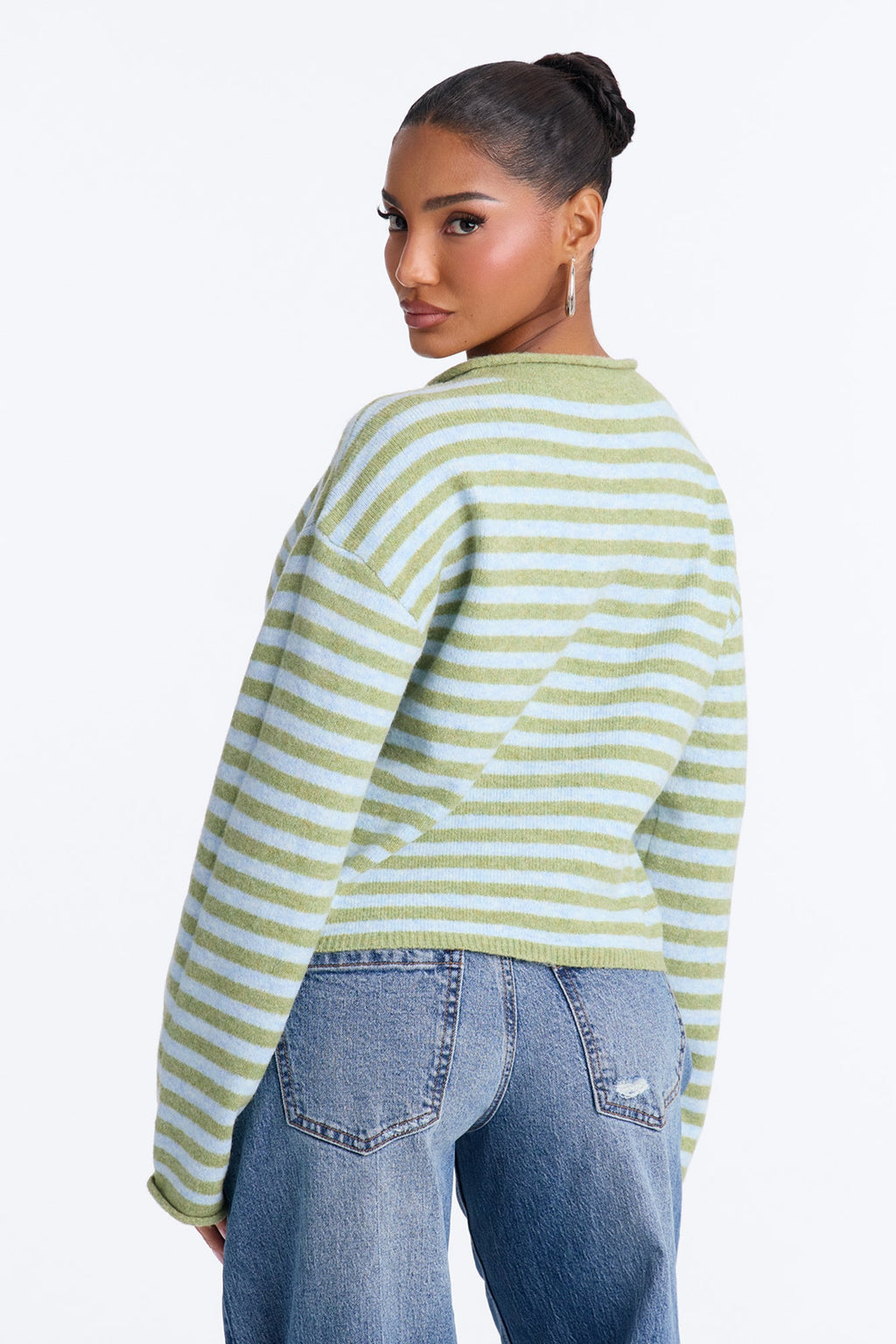Sweet Talks Striped Button Up Cardigan - Green/combo