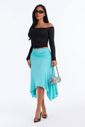 Paulette Ruched Flowy Midi Skirt - Turquoise