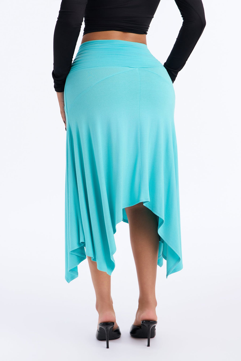 Paulette Ruched Flowy Midi Skirt - Turquoise