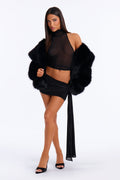 Brielle V Waist Draped Mesh Micro Mini Skirt - Black