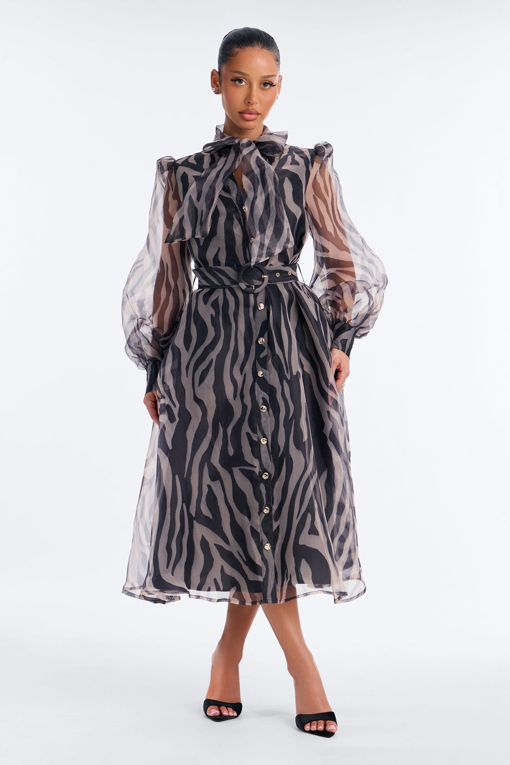 Miss Wild Girl Tie Front Midi Dress - Black/combo