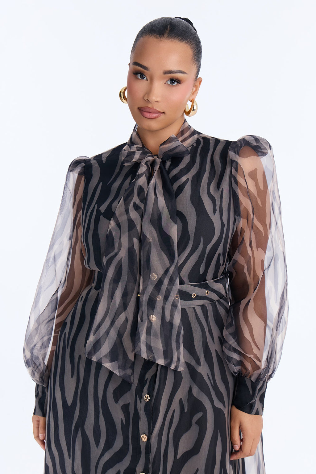 Miss Wild Girl Tie Front Midi Dress - Black/combo