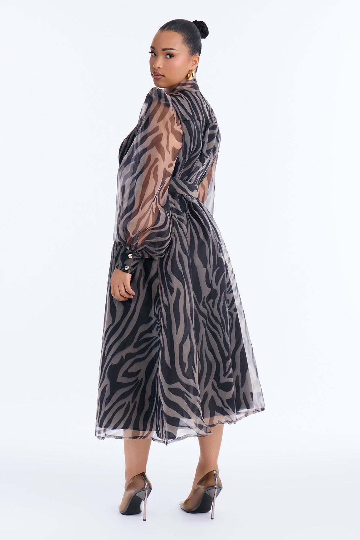 Miss Wild Girl Tie Front Midi Dress - Black/combo