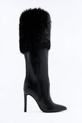 Play It Up Fur Overlay Heeled Boots - Black