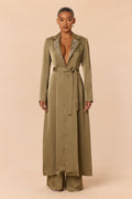 Office Crush Rhinestone Satin Pant Set - Olive