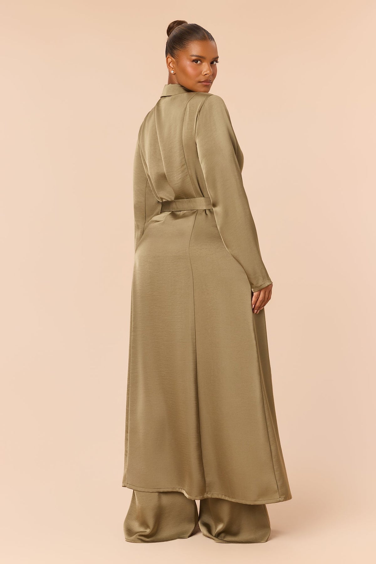 Office Crush Rhinestone Satin Pant Set - Olive