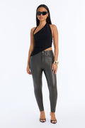 Alexia High Rise Faux Leather Skinny Pant - Military Green