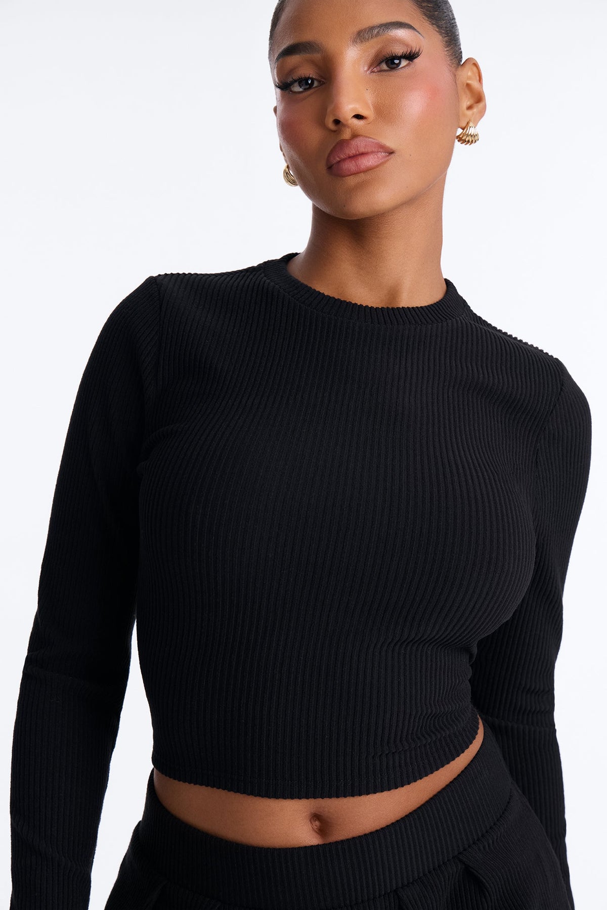 Karli Ribbed Wide Leg Pant Set - Black