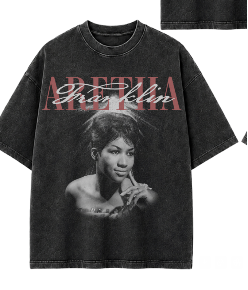 Aretha Franklin Shining Aura Washed Tee - Black