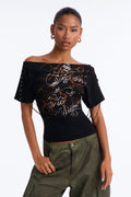 After Hours Draped Boat Neck Top - Black
