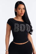 Boo Season Rhinestone Baby Tee - Black