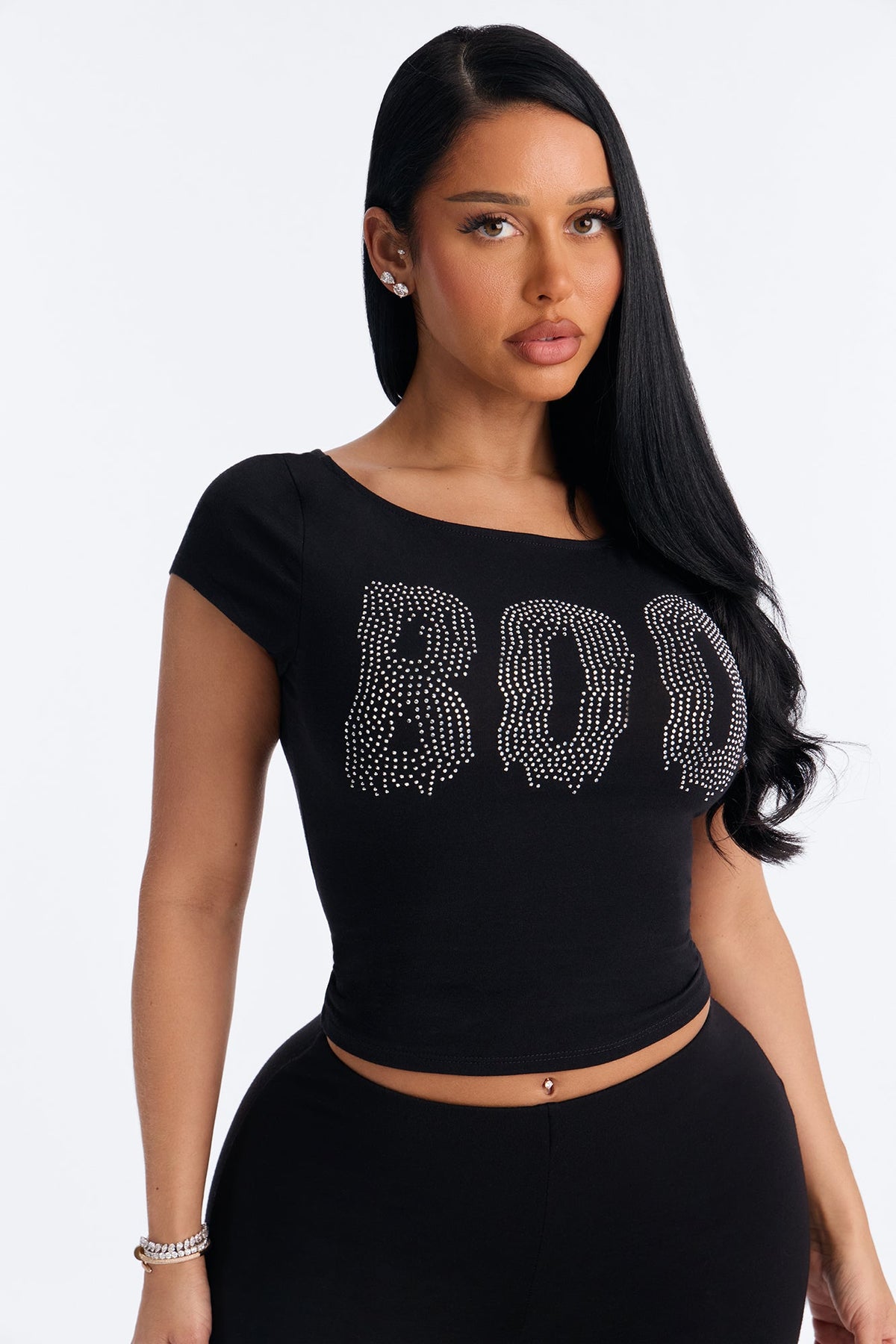 Boo Season Rhinestone Baby Tee - Black