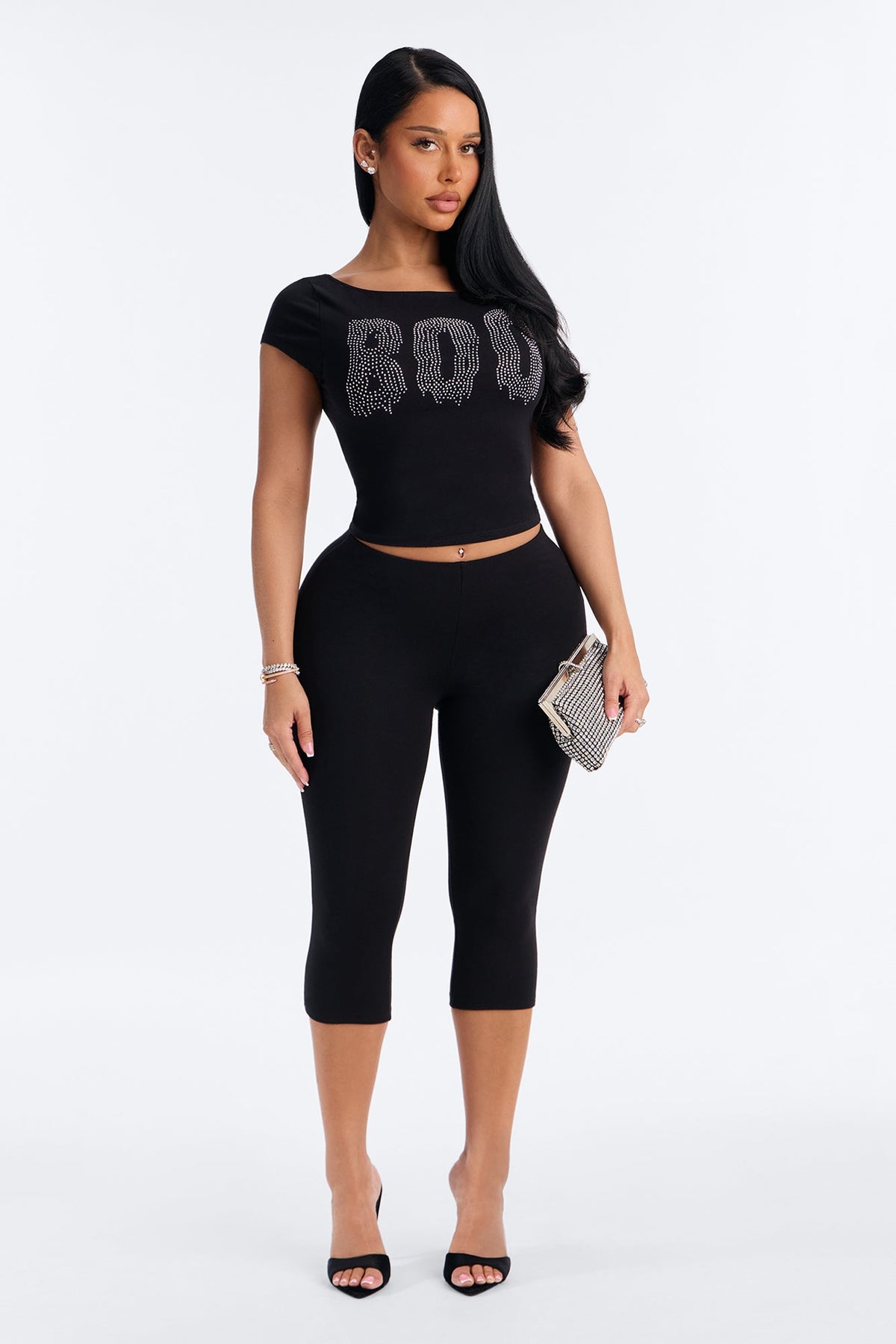 Boo Season Rhinestone Baby Tee - Black