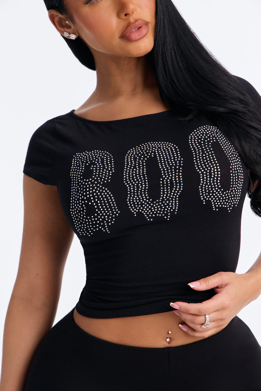 Boo Season Rhinestone Baby Tee - Black