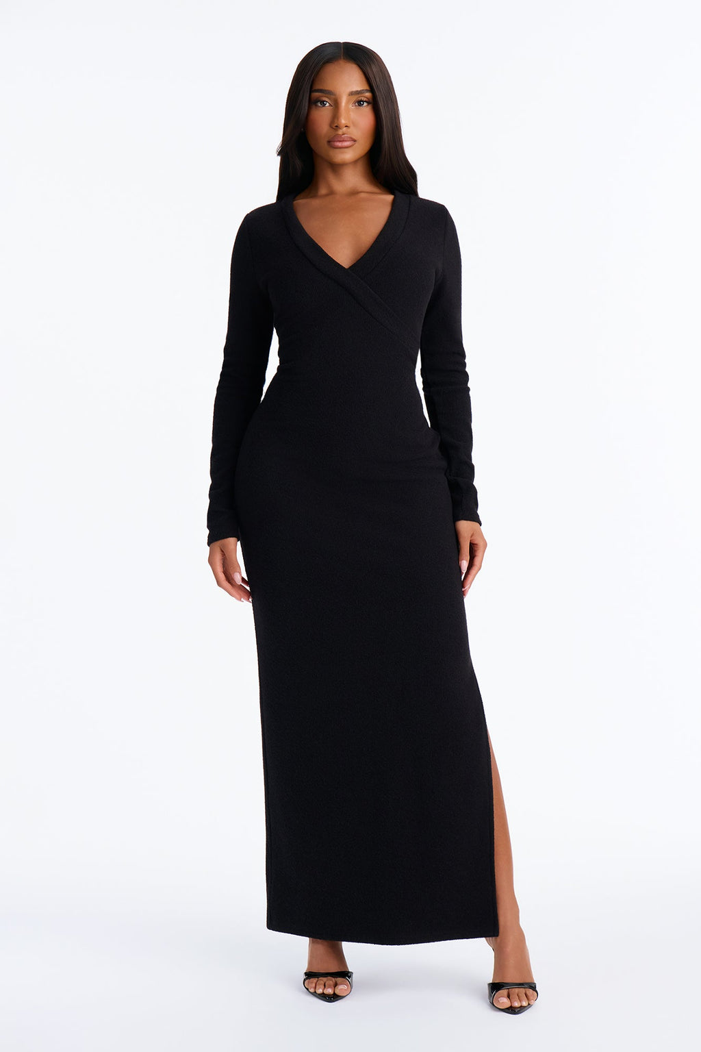 Celine Long Sleeve Sweater Maxi Dress - Black
