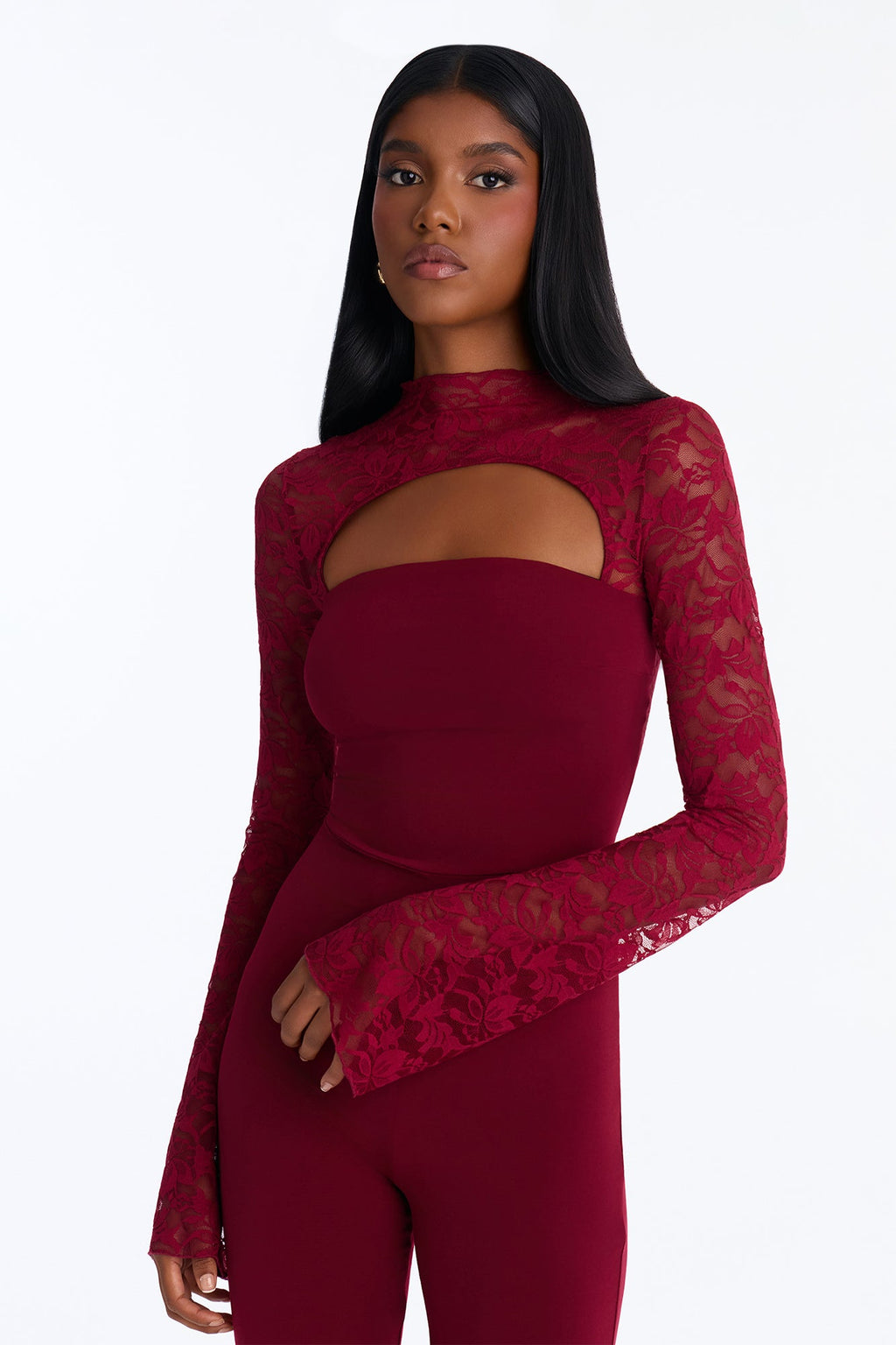 Don't Be Shy Floral Lace Jumpsuit - Wine