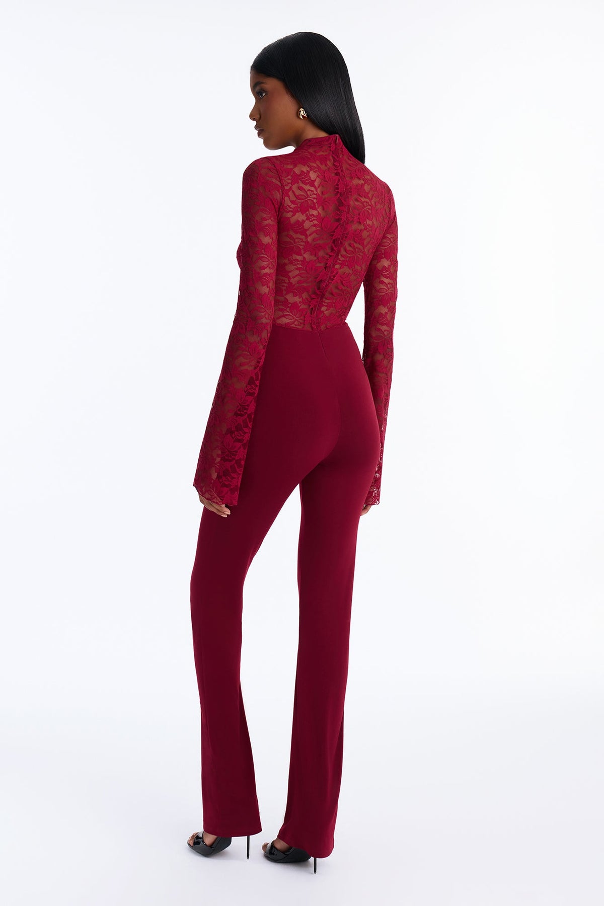 Don't Be Shy Floral Lace Jumpsuit - Wine