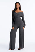 Loving Me Softly Hacci Wide Leg Jumpsuit - Charcoal