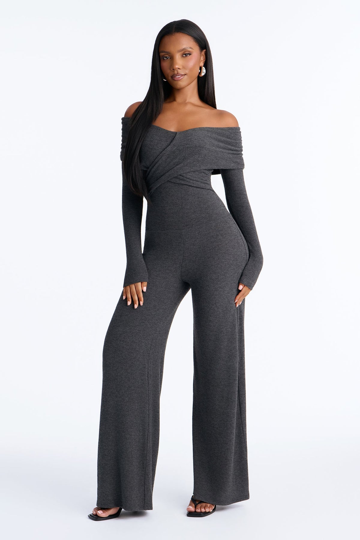Loving Me Softly Hacci Wide Leg Jumpsuit - Charcoal