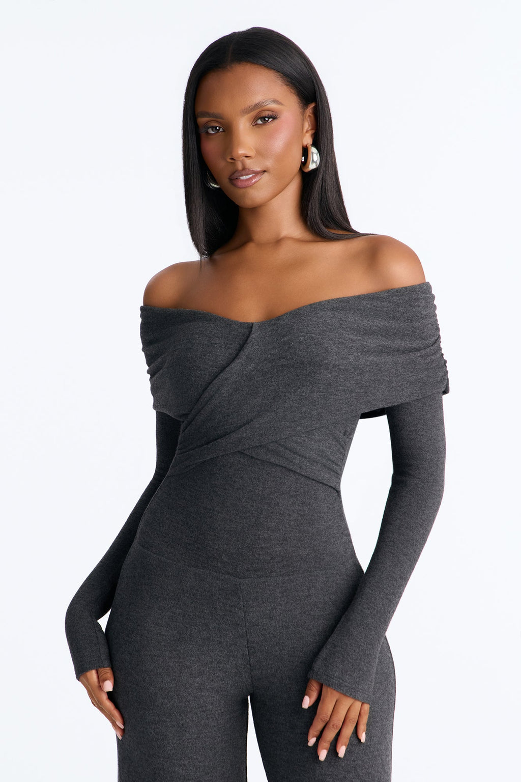 Loving Me Softly Hacci Wide Leg Jumpsuit - Charcoal