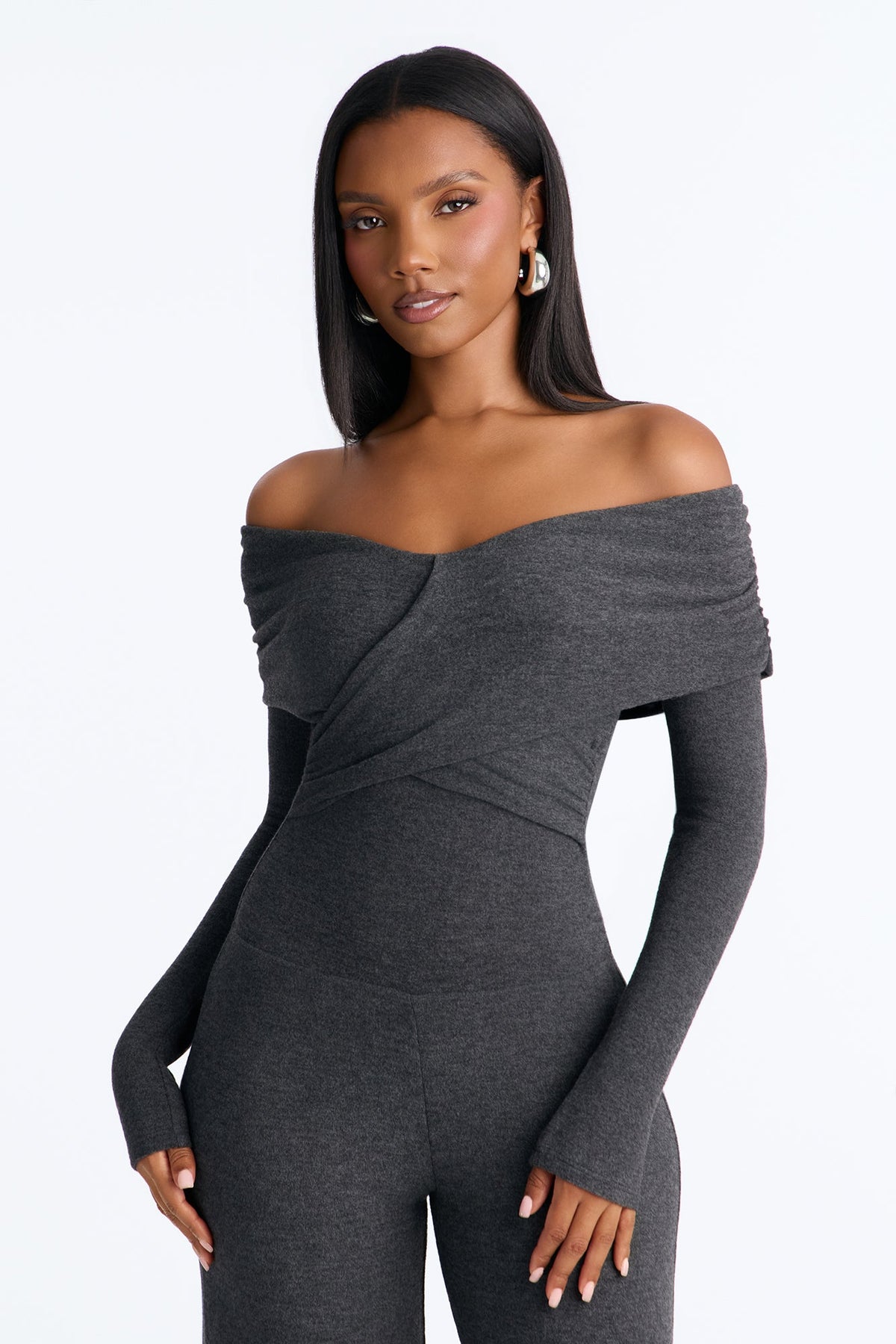 Loving Me Softly Hacci Wide Leg Jumpsuit - Charcoal