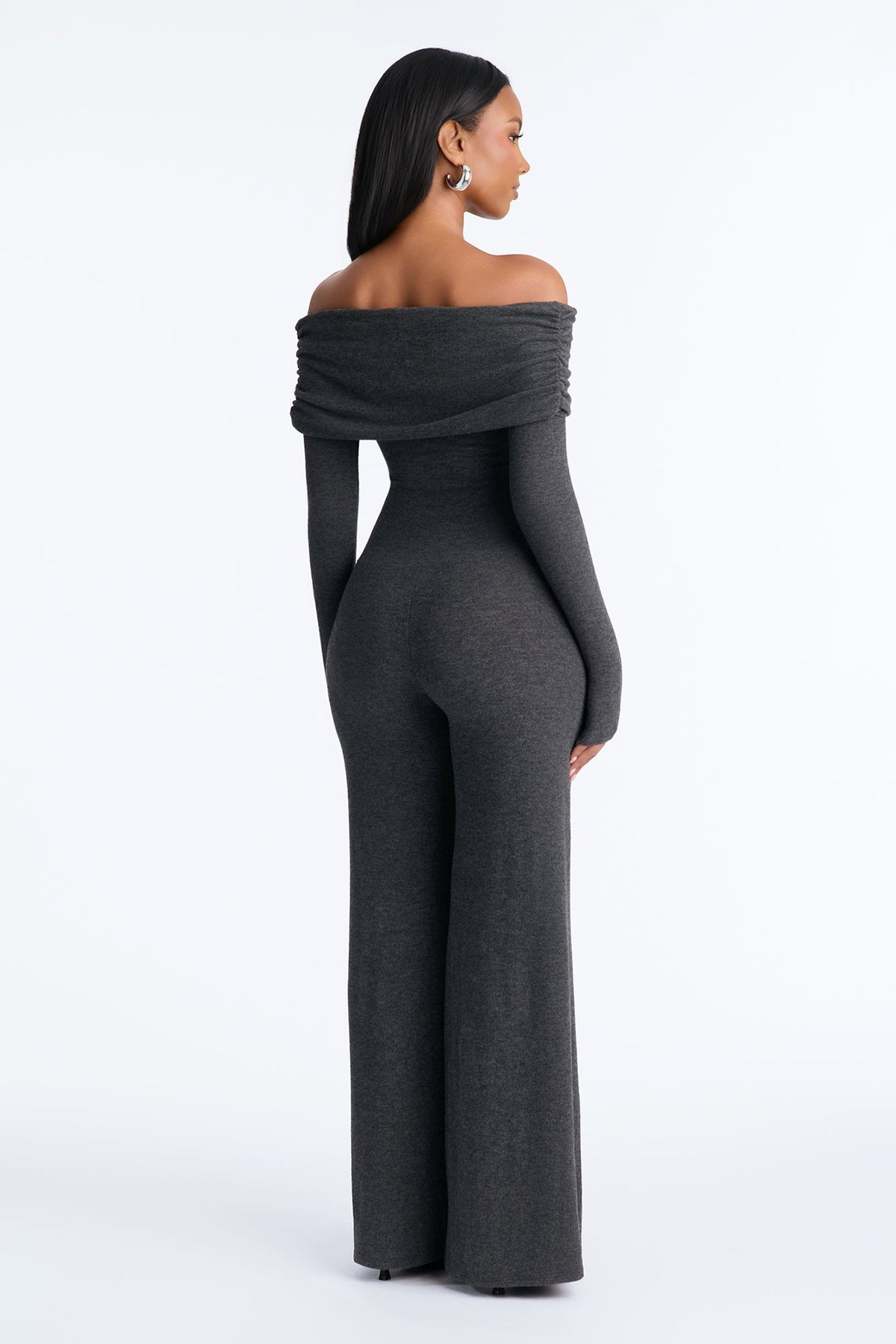Loving Me Softly Hacci Wide Leg Jumpsuit - Charcoal