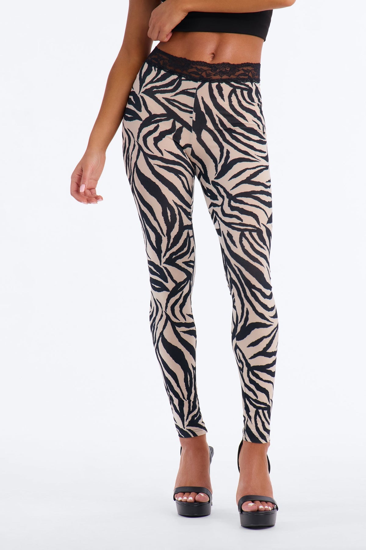 Lily High Rise Lace Trim Printed Legging - Black/combo