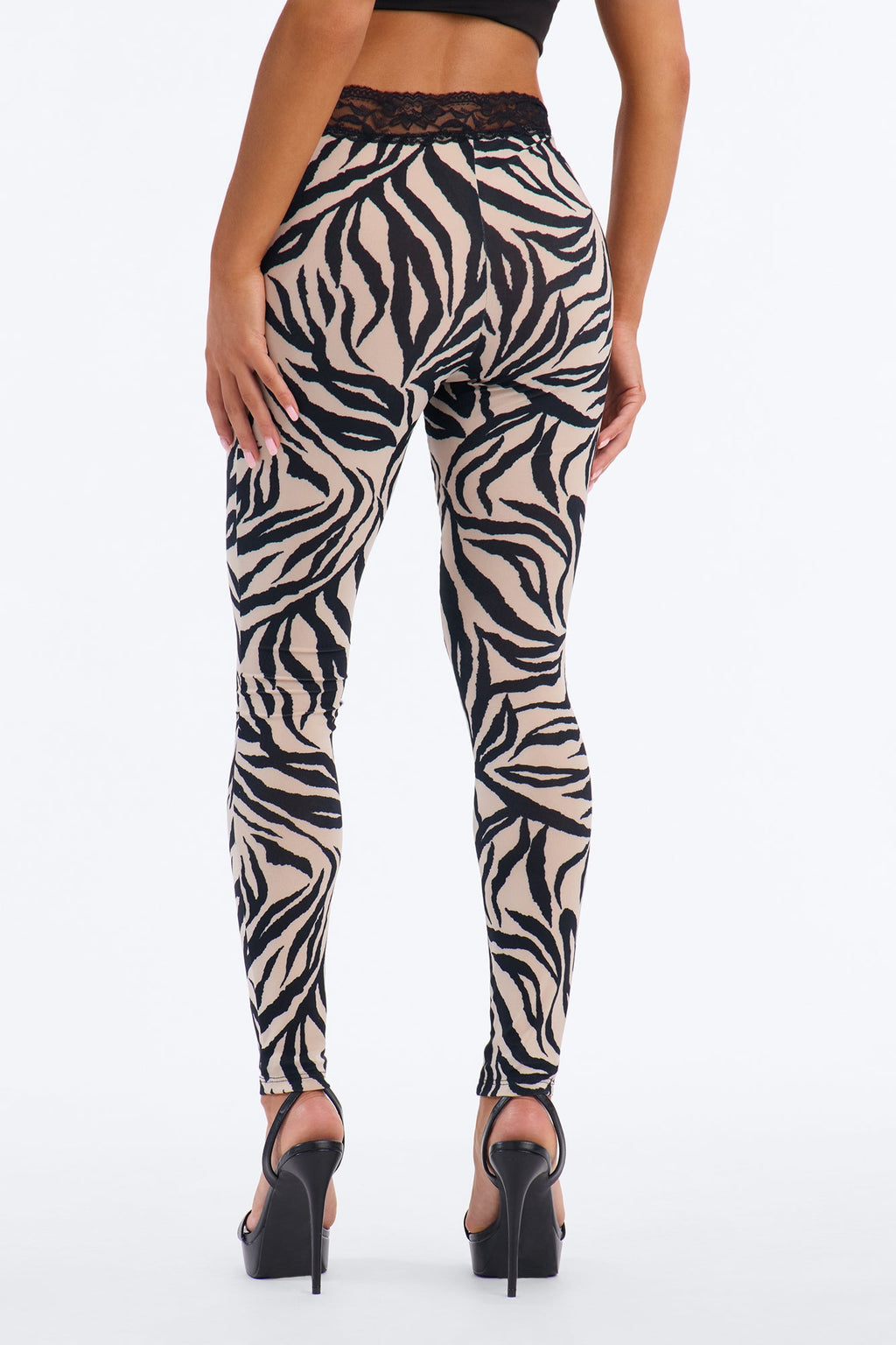 Lily High Rise Lace Trim Printed Legging - Black/combo