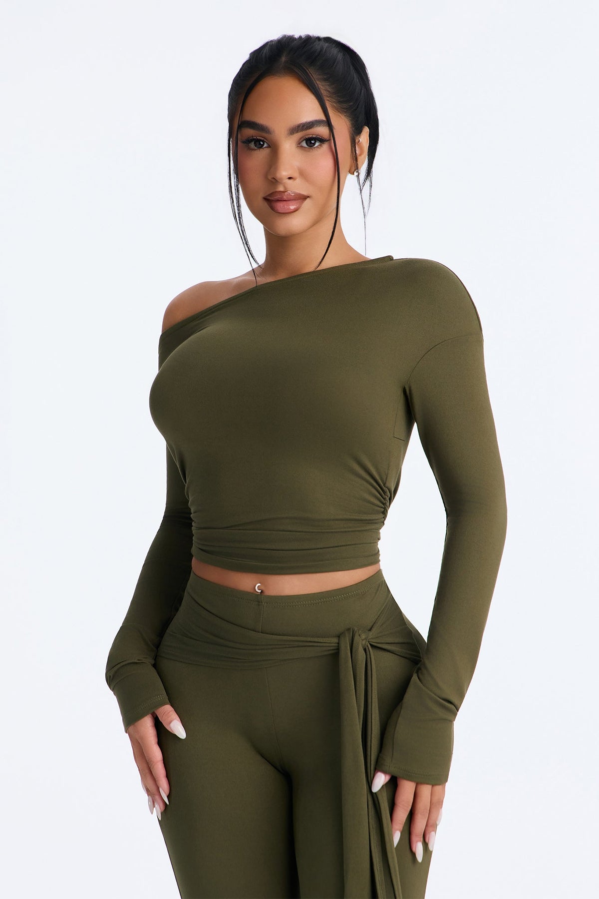 Leah Tie Waist Capri Set - Olive