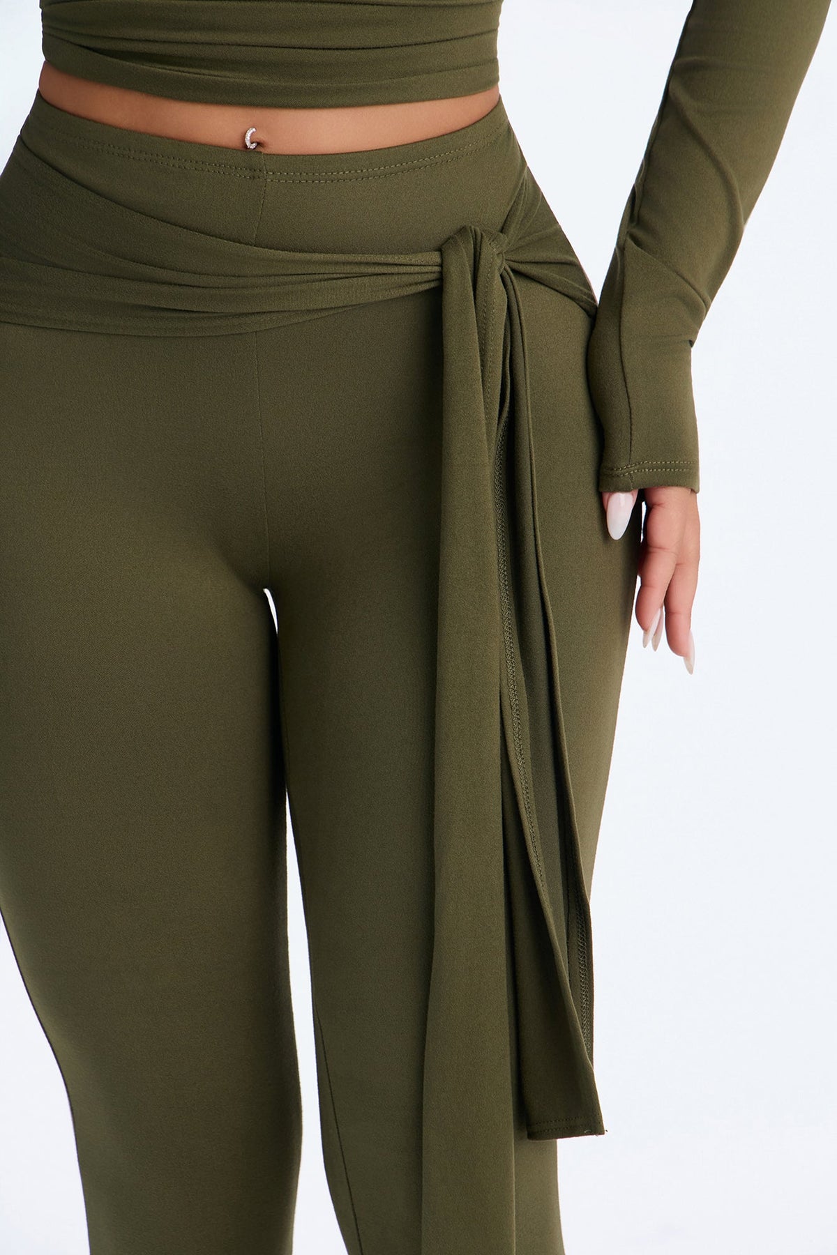Leah Tie Waist Capri Set - Olive