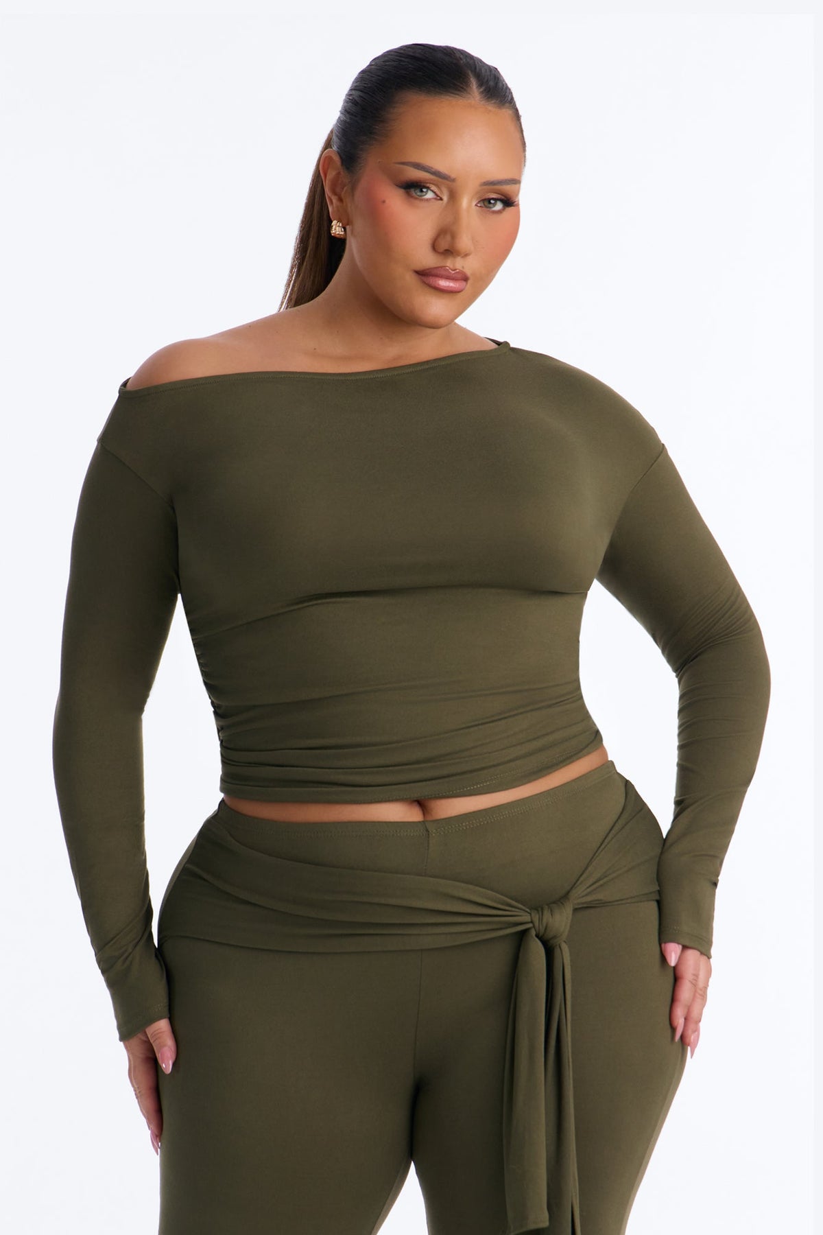 Leah Tie Waist Capri Set - Olive