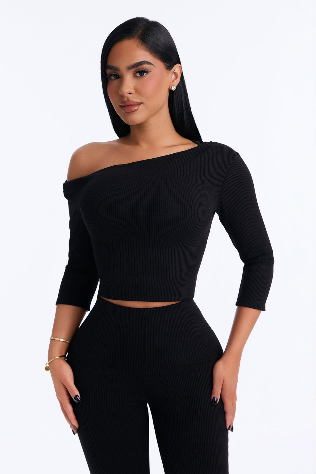 Ariella 3/4 Sleeve Snatched Pant Set - Black