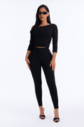 Ariella 3/4 Sleeve Snatched Pant Set - Black