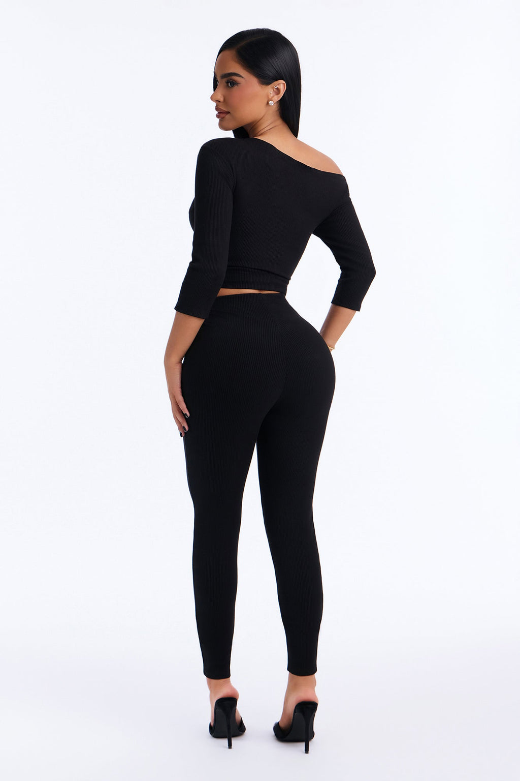 Ariella 3/4 Sleeve Snatched Pant Set - Black