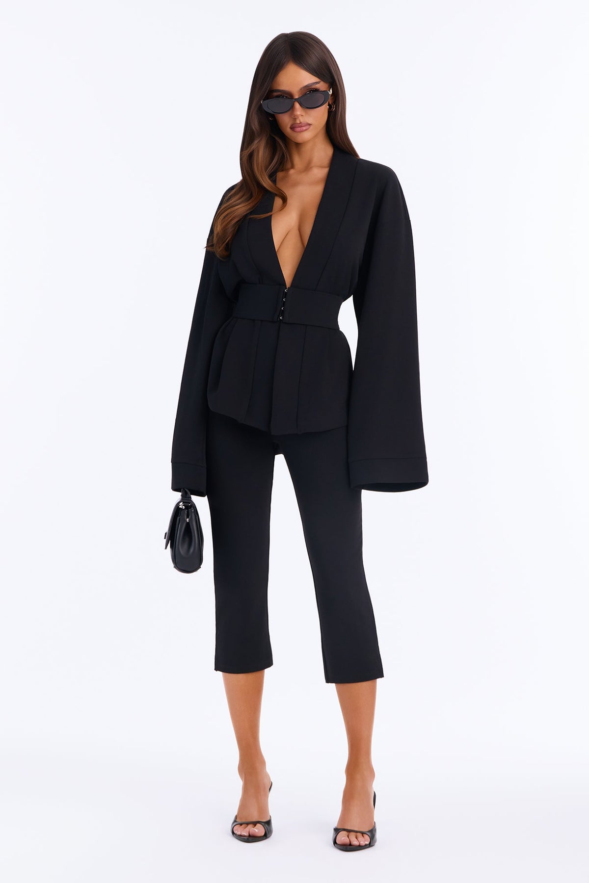 Marissa Belted 3 Piece Pant Set - Black