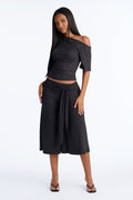 Amelie Faux Suede Gaucho Pant Set - Black