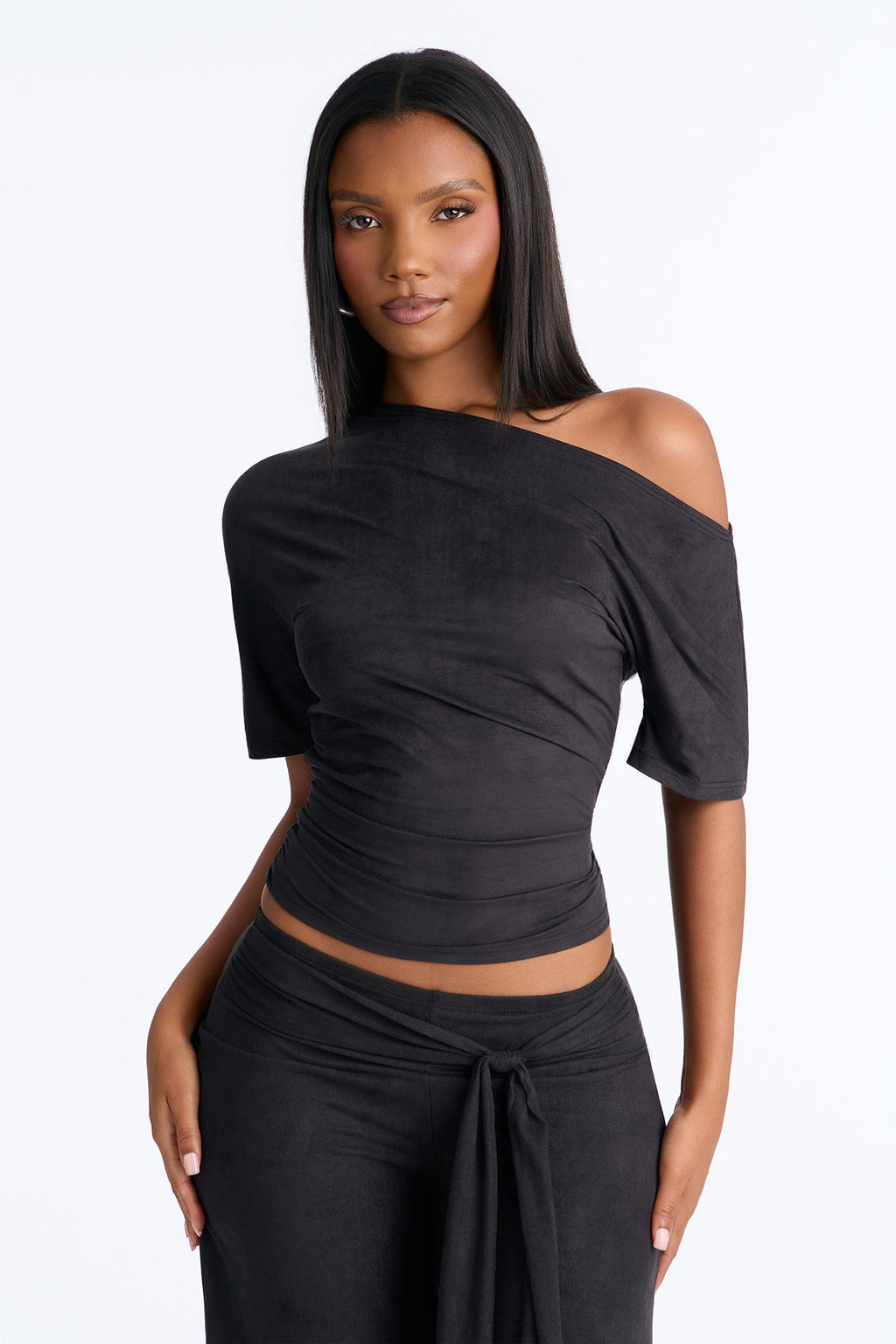 Amelie Faux Suede Gaucho Pant Set - Black