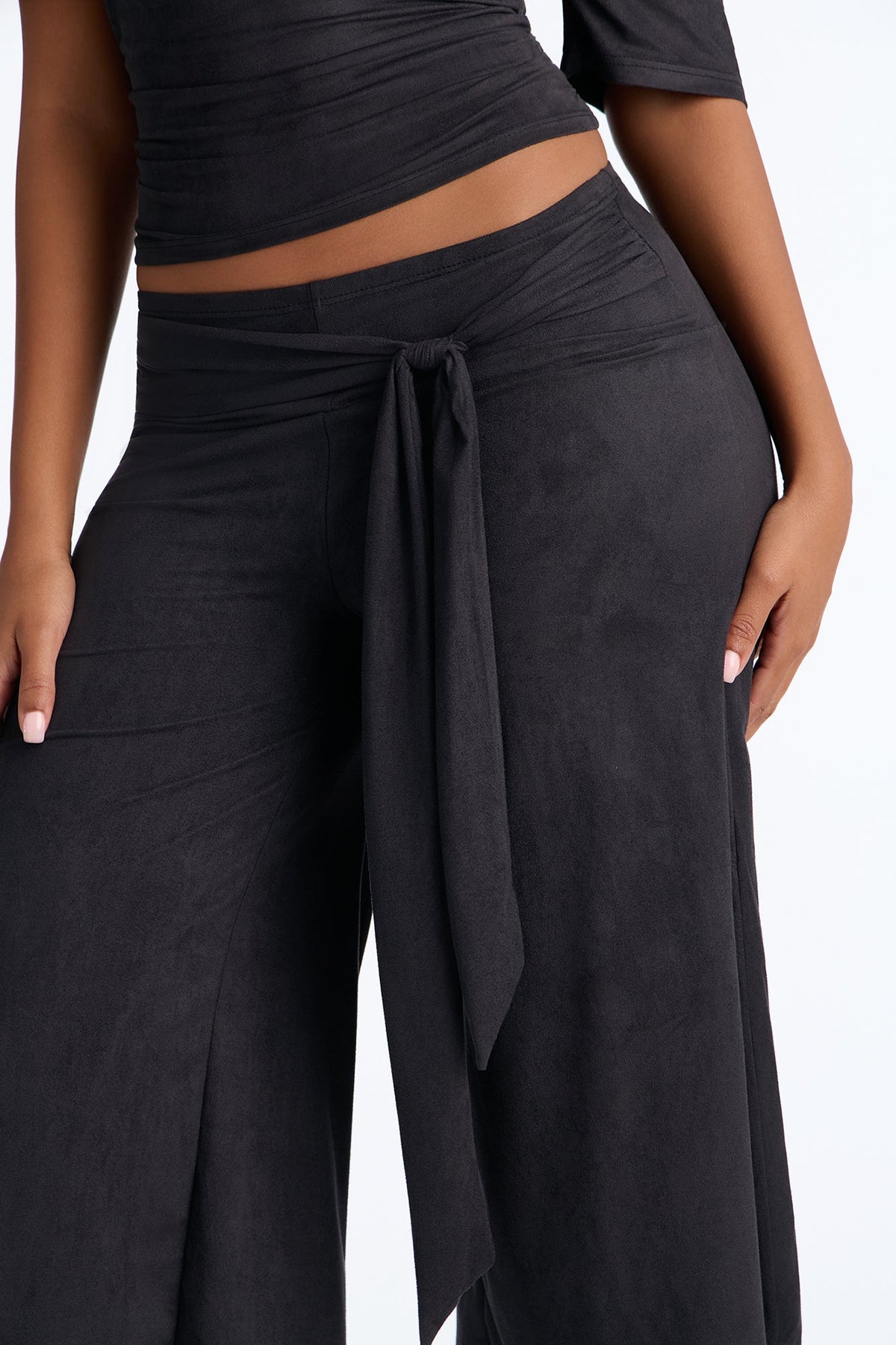Amelie Faux Suede Gaucho Pant Set - Black