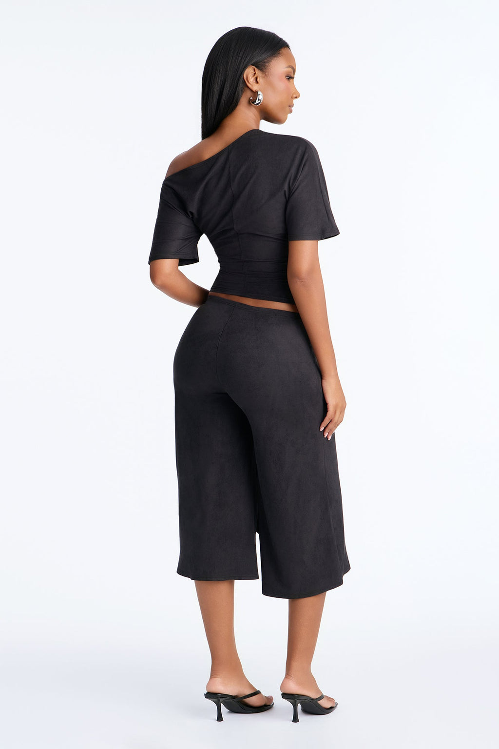 Amelie Faux Suede Gaucho Pant Set - Black