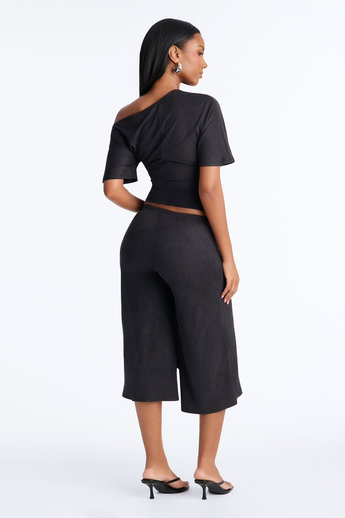 Amelie Faux Suede Gaucho Pant Set - Black