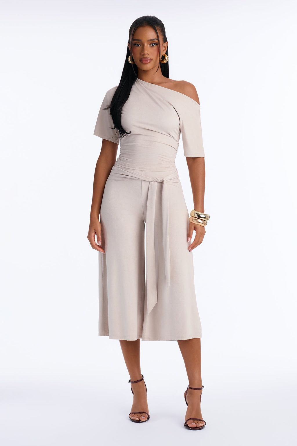 Amelie Faux Suede Gaucho Pant Set - Stone