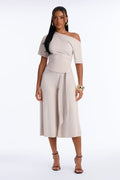 Amelie Faux Suede Gaucho Pant Set - Stone