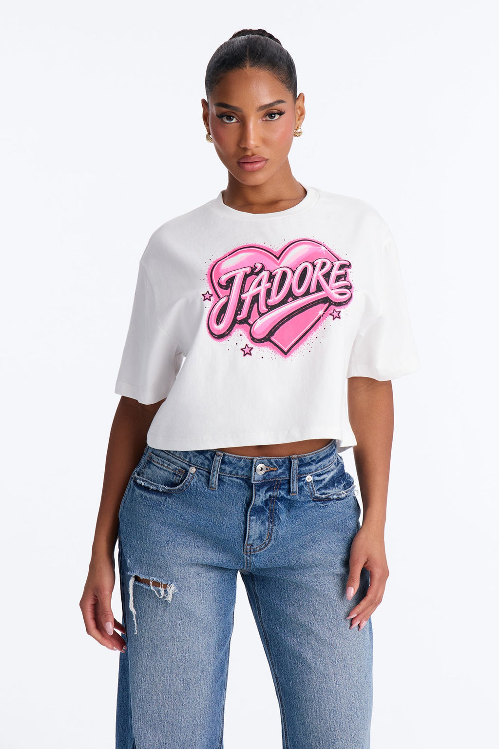 Jadore Painted Boxy Crop Tee - White