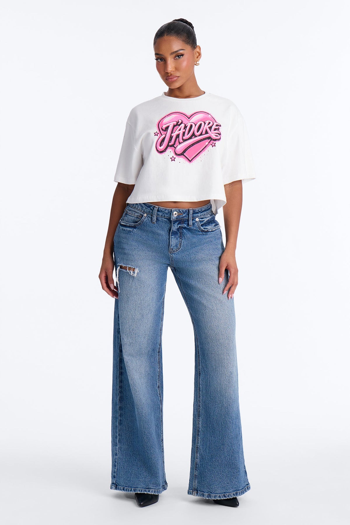 Jadore Painted Boxy Crop Tee - White