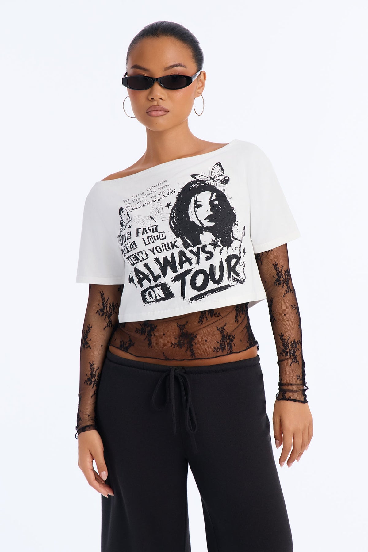 Pretty Rocker Layered Lace Tee - White/combo