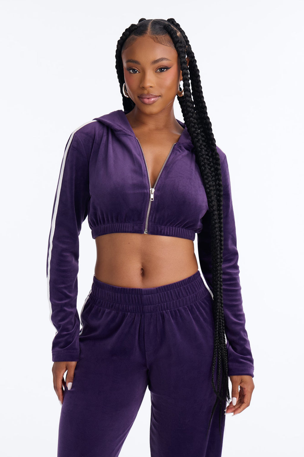 Kayla Velour Wide Leg Pant Set - Plum